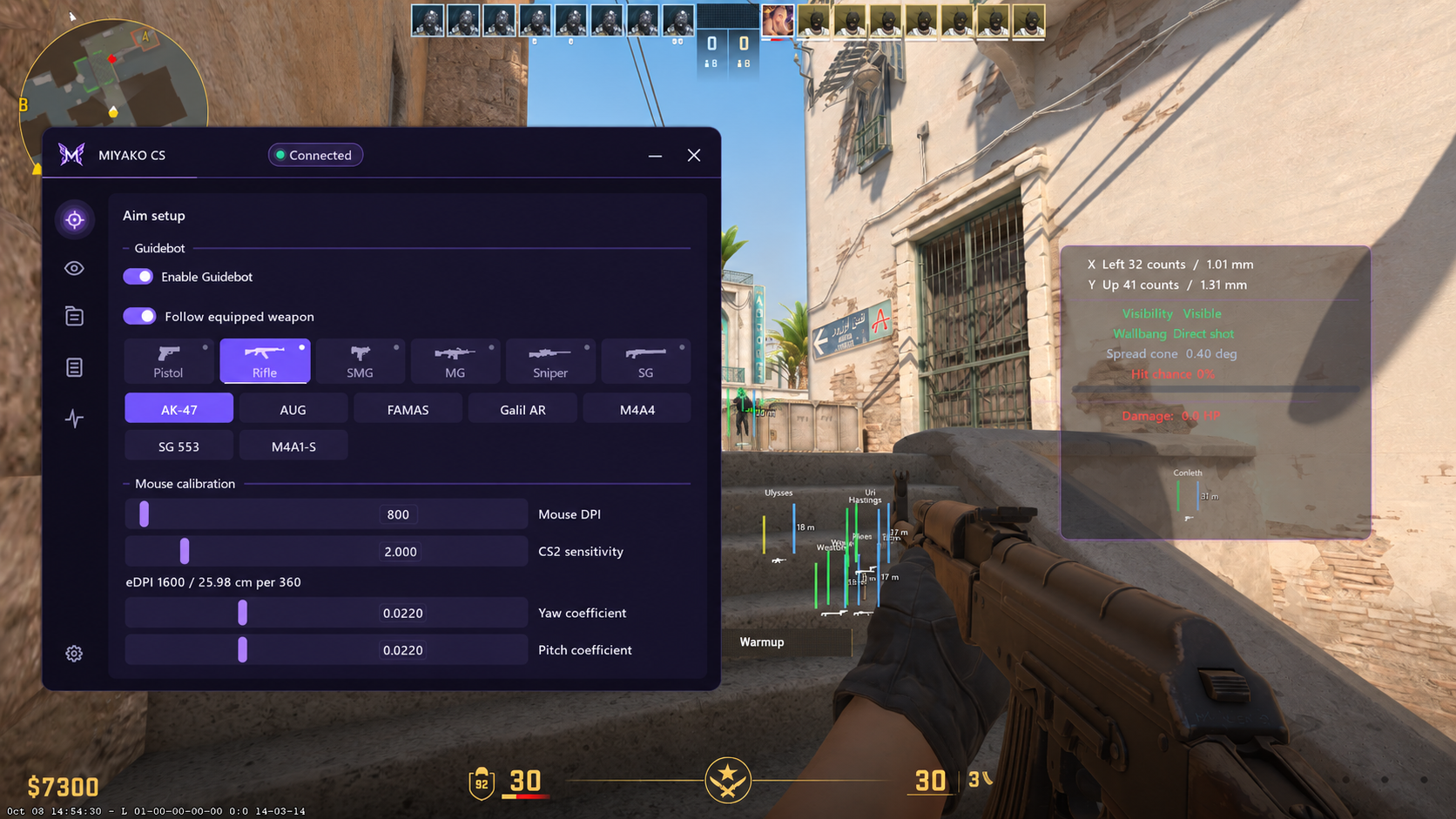 AI Guidance feedback panel with movement and target information