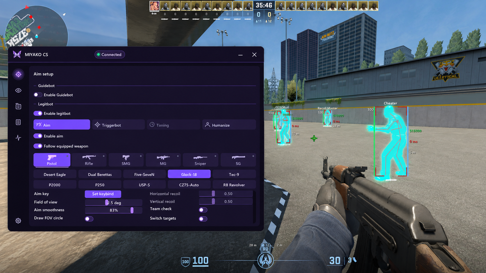 Miyako aim setup controls alongside gameplay