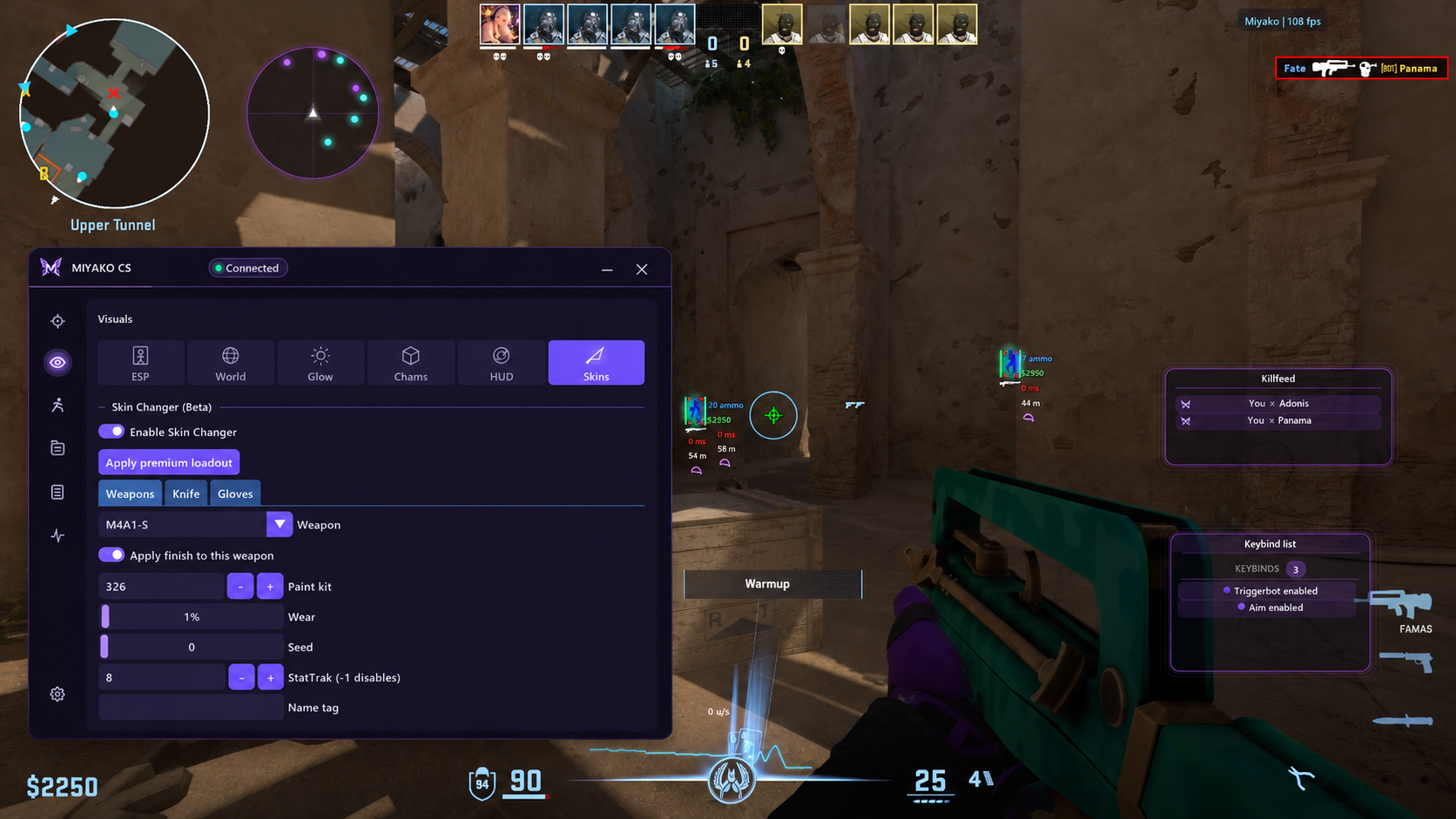 Miyako skin customization interface alongside gameplay