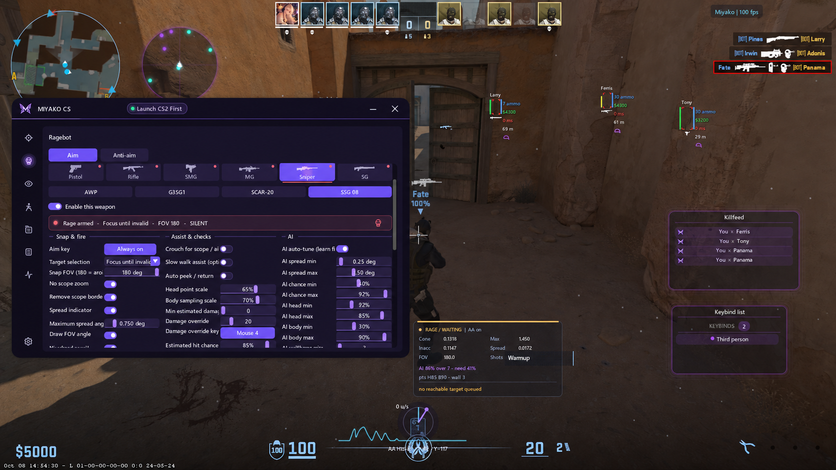 RageBot controls composed over a third-person gameplay capture